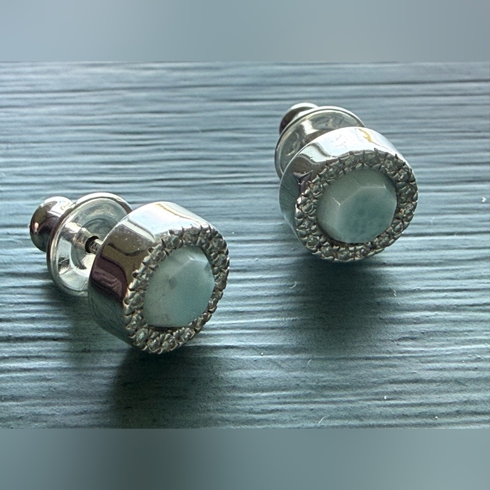 Monica Vinader Naida Circle Stud Earrings Diamond Pavé + Larimar Sterling Silver
